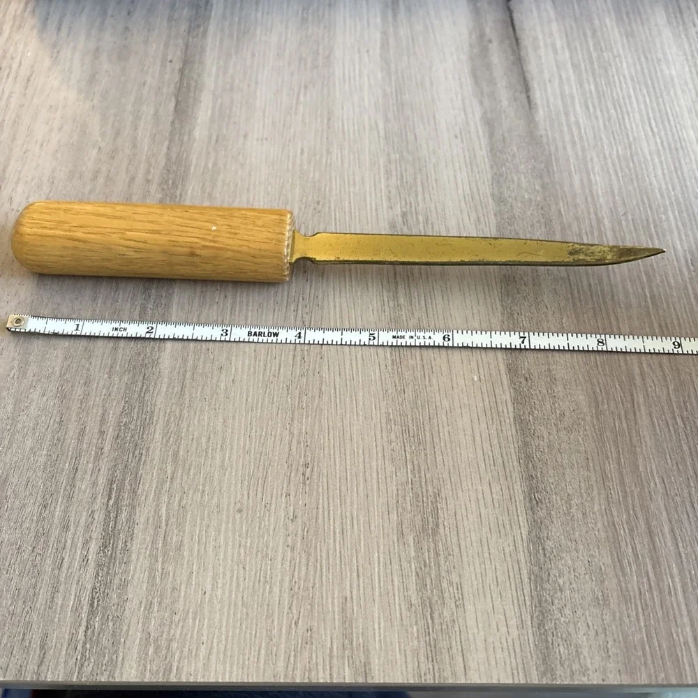 Vintage MCM Wood‎ Handle Brass Colored Metal Letter Opener